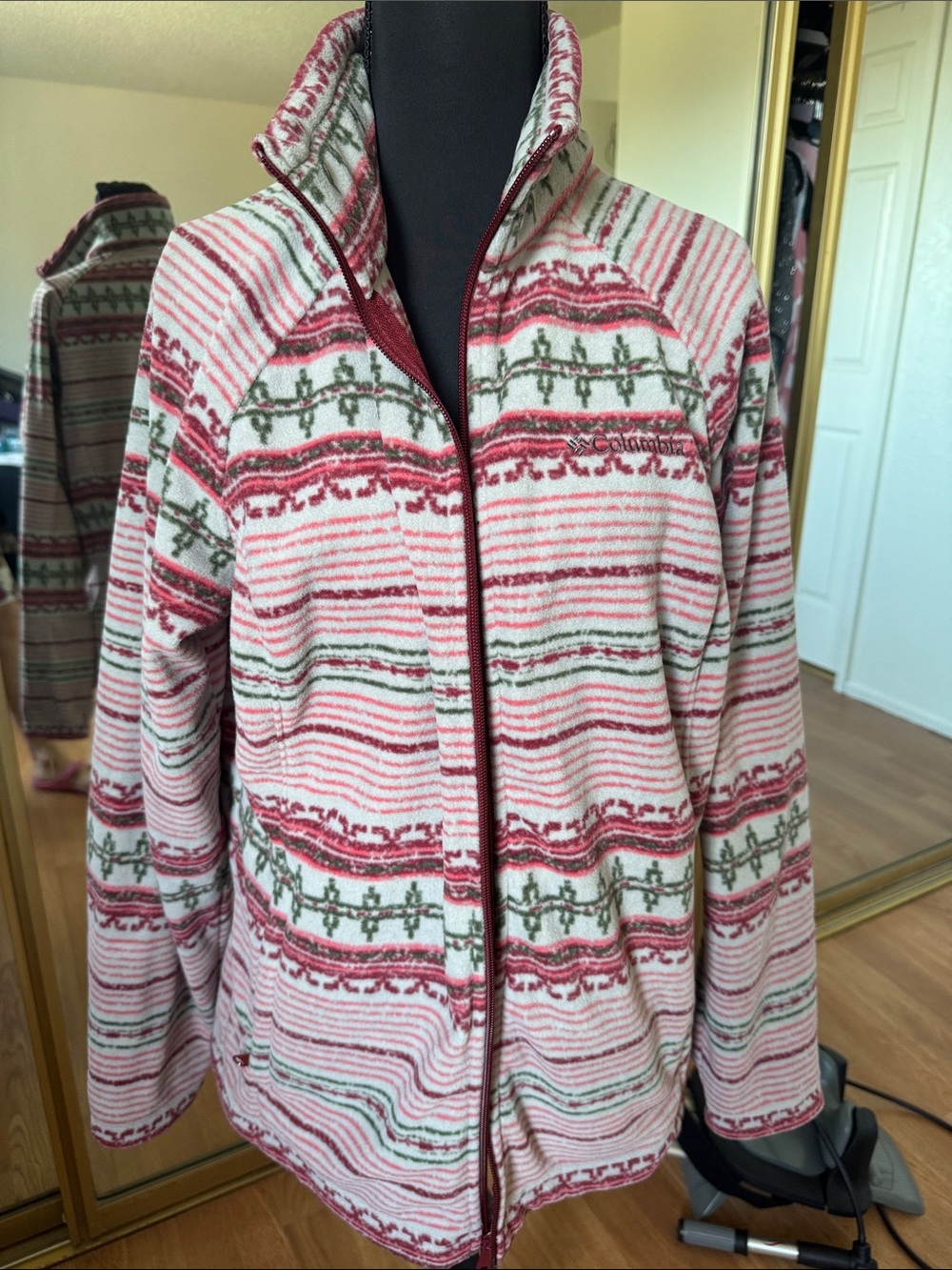 Columbia Pink, Red & Green Patterned Full-Zip Teddy Jacket